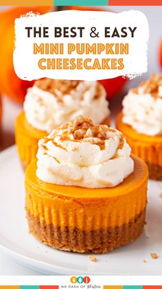 Whip up the spirit of fall with these adorable Mini Pumpkin Cheesecakes! Each one is layered with a crunchy graham cracker base, creamy cheesecake, and a spiced pumpkin top. They're the ideal size for a quick autumn sweet fix. Perfect for your next gathering or just because! Craving a taste of the season? Pin this recipe and treat yourself to a batch tonight! Pumpkin Cheesecake Tarts Mini, Pumpkin Mini Cheesecakes, Mini Pumpkin Cheesecake Bites, Pumpkin Cheesecake Cupcakes, Layered Pumpkin Cheesecake, Pumpkin Cheesecakes, Cheescake Recipe, Mini Pumpkin Cheesecake, Bake Pumpkin