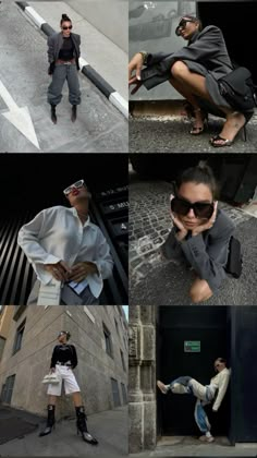 several pictures of people in different poses on the street