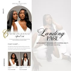 the landing page for an event with two women in white dresses and one is holding her hair