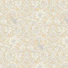 a beige and white wallpaper with an ornate design