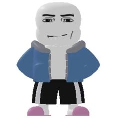 an animated image of a person wearing a blue jacket and black shorts, standing with his hands in his pockets