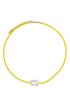 A baroque freshwater pearl illuminates this beaded necklace that brings color to your stack. 16" length; 2" extender Plastic/freshwater pearl/goldtone plate Imported Yellow Beaded Pearl Necklace, Bead Necklace, Freshwater Pearls, Gold Tones, Beaded Necklace, Nordstrom, Beads, Yellow, Free Shipping