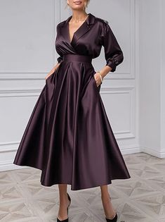 A-Line Evening Gown Elegant Dress Formal Floor Length 3/4 Length Sleeve V Neck Fall Wedding Guest Chiffon with Embroidery 2024 2024 - $119 Dress Plus Size Wedding Guest, Clothes Hacks, Satin Cocktail Dress, Vintage Black Dress