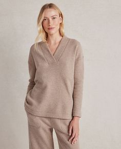 Haven Well Within. A thoughtful collection of lounge, sleep, home, and lifestyle essentials — and your trusted resource for all things wellbeing. Cozy is an understatement. Soothing, warm, and fuzzy, this pullover is the perfect way to warm up winter. Prepare to get comfortable in the overlapping V-neck and relaxed, roomy fit. Long sleeves.,Hit:Hits slightly below hip,Imported:Imported,Fit:Relaxed fit,Length:27" long,Fabrication:50% Organically Grown Cotton, 33% Recycled Polyester, 17% Nylon,Gar Knitted Suit, Hip Style, Womens Cashmere, Cozy Chic, Weathered Wood, Daily Dose, Effortless Style, Fabric Care, Gender Female