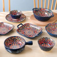 Blue & Red Intricately Patterned Ceramic Dinnerware Hand Painted Bowls, Ceramic Dinnerware Set, Floral Bowls, Painted Plates, Hand Painted Plates, Ceramic Dinnerware, Square Plates, Ceramic Tableware, Dinner Plate Sets