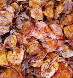 close up view of dried fruit that looks like banana peels and other food items