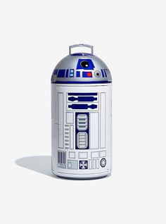 a star wars r2d2 canister on a white background