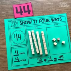 an activity for kids to learn how to make four ways with dominos and pieces of wood