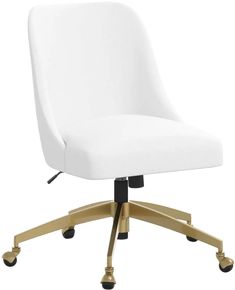 a white office chair with wheels and casteors