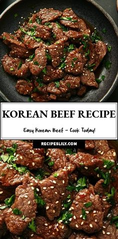 korean beef recipe with sesame seeds in a skillet