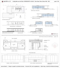 the plans for an office building with glass walls and windows, as well as floor plans