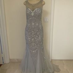 Silver Gray Dress With Rhinestone Gray Formal Dress, Silver Grey Dress, Gray Dress, Evening Dresses, Colorful Dresses, Maxi Dress, Formal Dresses, Womens Dresses, Grey