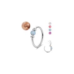 three different types of nose rings and one is pink, blue, white and silver