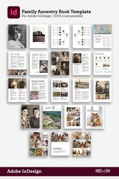 the family book template for adobe and wordpress is shown in this graphic style, with many