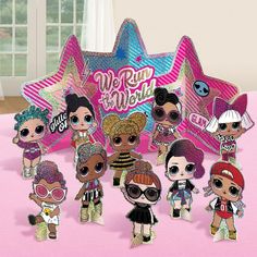 Invite all their favorite L.o.l. Surprise! dolls to the party with a table decorating kit. The set has a big glitter backdrop that reads We Run the World plus centerpieces of Cosmic Queen MC Swag It Baby and more. pbGlitter L.o.l. Surprise! Together 4-Eva Table Decorating Kit product details:-b-p ul li11-piece decorating kit-li liIncludes ul liBackground 13.75in tall-li liExtra-large centerpiece 7.75in tall-li li2 large centerpieces 7.5in tall-li li3 medium centerpieces 7.4in tall-li li4 small c Cosmic Queen, Glitter Backdrop, Halloween Kit, Table Decorating, Diy Balloon Decorations, Balloon Shop, Doll Party, Kids Party Supplies, Sports Themed Party