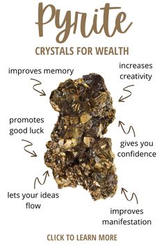 Crystal For Prosperity, Money Crystals And Stones, Crystals For Money Wealth, Crystal For Money, Pyrite Properties, Crystals For Prosperity, Crystal Pairings, Luck Crystals