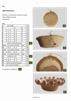 the instructions to make a basket with yarn and thread, including measurements for each item