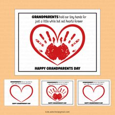 the grandparents day card with handprints on it and two hearts in the middle