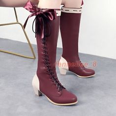 Trendy Fashion Women's Bows Knee High Riding Boots Chunky Heels Round Toe Lace Up Casual Shoes, Women's Shoes Knee High Riding Boots, Fashion Shoes Boots, Boots Chunky, Trendy Fashion Women, Boot Shoes Women, Chunky Heels, Riding Boots, Knee High, Women's Shoes