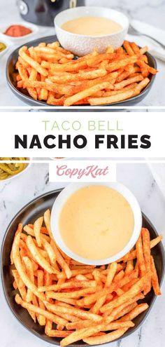 taco bell nacho fries on a plate with dipping sauce in the middle and another side