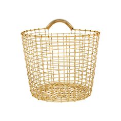 a basket that is made out of rattan and has a handle on the side