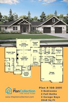 craftsman ranch plans, Plan # 108-2091 3 Bedroom Ranch Floor Plans, Craftsman Ranch House Plans, Craftsman Ranch, Floor Plans Ranch, Basement Floor Plans, Modern Craftsman, Craftsman Style Home, Ranch Style Home, Studio Room