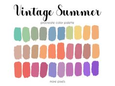 the vintage summer palette is shown in shades of orange, pink, yellow and green