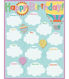 a birthday calendar with hot air balloons