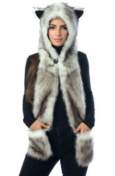 PRICES MAY VARY. Faux Fur Zipper Side Pocket Great For Any Outdoor Activities High Quality Special Design. Novelty Halloween Cosplay Costumes One Size Fits All. Unisex Scarf Hat and Mittens.Zipper side pocket Wolf Halloween Costume, Paw Gloves, Faux Fur Hoodie, Animal Hoodie, Faux Fur Hat, Fur Hoodie, Animal Hats, Hooded Scarf, Salou