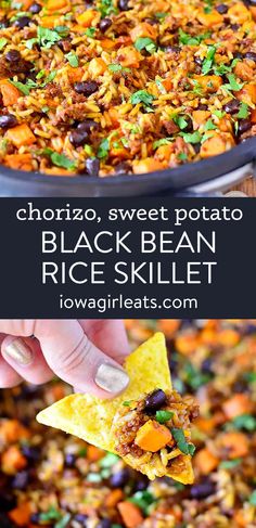 black bean rice skillet with tortilla chips