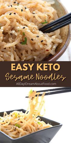 easy keto sesame noodle salad in a bowl with chopsticks