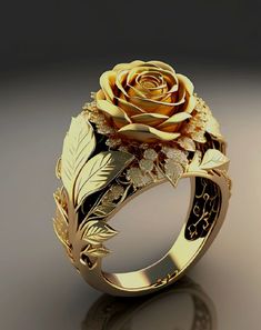 Fantasy Jewelry Magic, Logam Mulia, Art Jewelry Design, Mens Gold Jewelry, Gold Rings Fashion, Gold Ring Designs, Rose Ring, Fancy Jewellery, Gold Earrings Designs