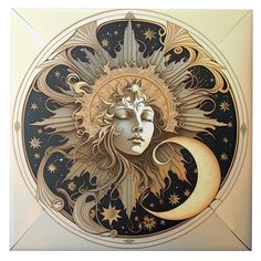 the sun and moon are depicted in this intricately designed art nouveau style design on an envelope