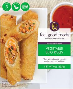 a package of vegetable egg rolls on a plate