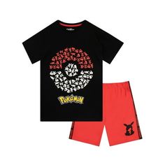 Boys Pokmon T-Shirt and Shorts Set. Get your gamer dressed up for an unforgettable Pokemon adventure with this awesome two-piece outfit set! Includes a black tee with a Pikachu and Poke ball motif and matching red shorts with contrasting black side taping. Perfect daywear for your Pokemon trainer's next epic gaming session! Size: 10.  Gender: male.  Age Group: kids. Black Pikachu, Red Pokemon, Pokemon Logo, Pokemon Merchandise, Pokemon T, Pokemon Clothes, Poke Ball, Pokemon Red, Black Pokemon