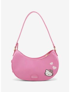 Her Universe Hello Kitty Pink Heart Baguette Bag Trendy Pink Hello Kitty Shoulder Bag, Kawaii Pink Hello Kitty Bag, Pink Cat Design Shoulder Bag, Cute Pink Bag With Cat Design, Cute Pink Hello Kitty Bag, Pink Cat Design Shoulder Bag For School, Cute Pink Cat Design Bag, Pink Hello Kitty Shoulder Bag For Everyday, Pink Hello Kitty Shoulder Bag For Everyday Use