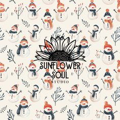 the sunflower soul studio logo is surrounded by snowmen