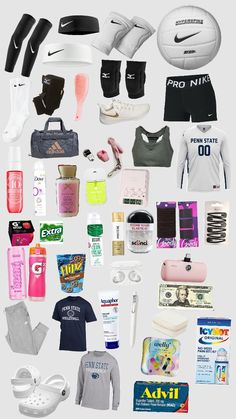 a collage of various sports items including shoes, socks and water bottles