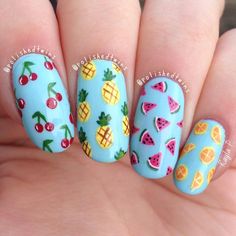 Nails Fruit, Summer Nail Art Ideas, Tropical Nail Art, Fruit Nail Art, Nail Designs Pictures, Nagellack Trends, Summer Nail Designs, Tropical Nails, Summer Nail Art