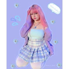 cutiekill-plus-size-summer-milk-shake-a-line-plaid-skirt-c00546 Pastel Plaid Outfit, Kawaii Clothes Plus Size, Kawaii Plus Size Outfits, Kawaii Skirt Outfits, Plus Size Kawaii Fashion, Cute Pastel Outfits, Goth Plus Size, Cute Plus Size Clothes, Pastel Outfits