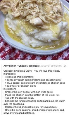 the recipe for chicken and gravy is shown in an instagramtion post