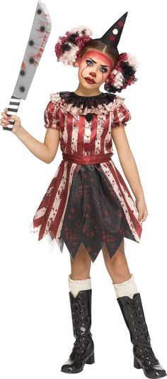 Clown Witch Costume, Halloween Costumes For 12 Yr Girl, Girls Scary Halloween Costumes, Holloween Costumes For Kids, Stella Costume, Kids Clown Costume, Scary Kids Halloween Costumes, Scary Kids Costumes, Girl Clown Costume