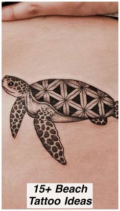 a woman's stomach with a tattoo design on it and an image of a turtle