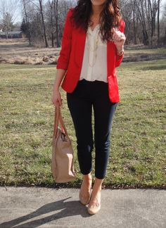 Red Blazer Outfit, Steampunk Mode, Beige Hose, Red Blazer Jacket, Teaching Outfits, Blazer Outfit, Vestidos Vintage, Red Blazer, Dress For Success