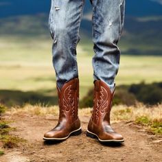 These men's western boots are the perfect blend of style and durability. Made from premium leather, these leather boots feature a classic cowboy design.  With their tall silhouette, these high boots provide both comfort and protection, making them ideal footwear for any occasion.  Whether you're riding or walking, these boots will give you that timeless western look. Look Western, Cowboy Design, Classic Cowboy, Western Boots For Men, Boots Cowboy, Western Look, Cow Boy, Mens Shoes Boots, Brown Boots