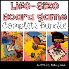 the life - size board game growing bundle is shown in three different pictures and includes instructions for