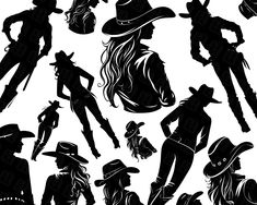 the silhouettes of cowboys are shown in black and white