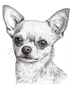 a black and white drawing of a chihuahua