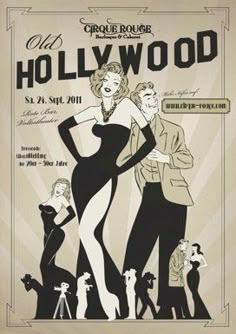 an old hollywood movie poster with two women dressed in black and one man wearing a suit