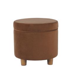 a brown ottoman with wooden legs and a round footstool on top of it